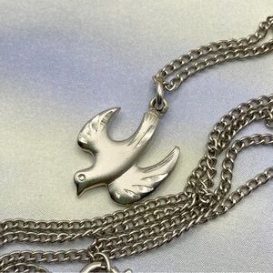 Descending Peace Dove Pendant On Silver Tone Chain Necklace